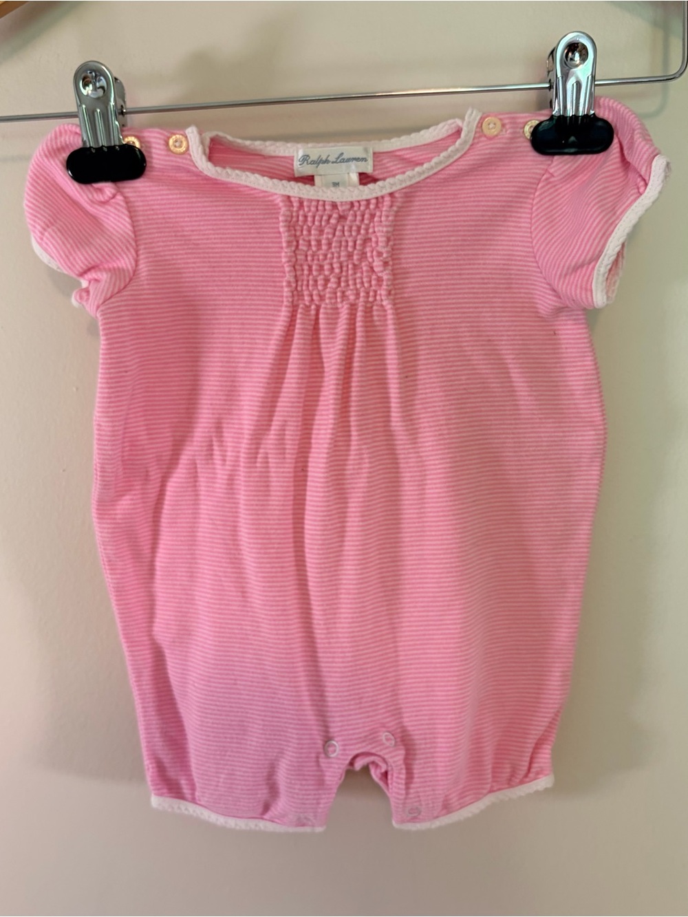 Girls 3m Ralph Lauren One Piece Pink W/ Snaps